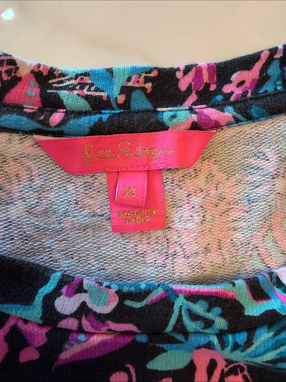 Lilly Pulitzer Black Long-Sleeve Top with Pink & Teal Botanical Print - Picture 2 of 3